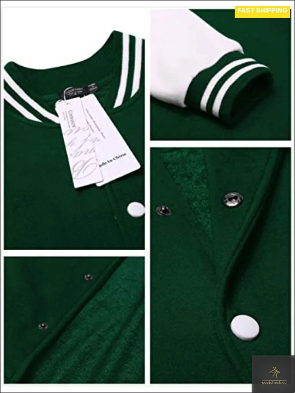 Slim Fit Cotton Varsity Jacket with Snap Closure
